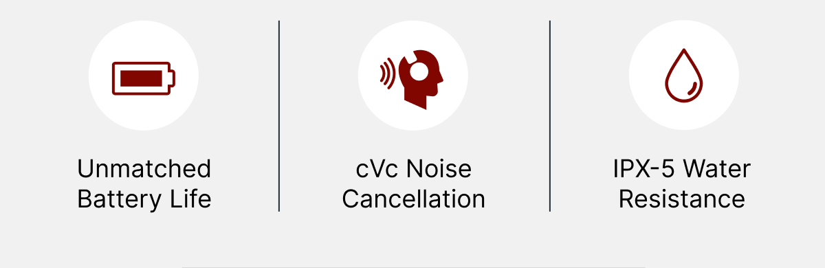 Unmatched Battery Life - ANC with Transparency Mode - IPX-5 Water Resistance
